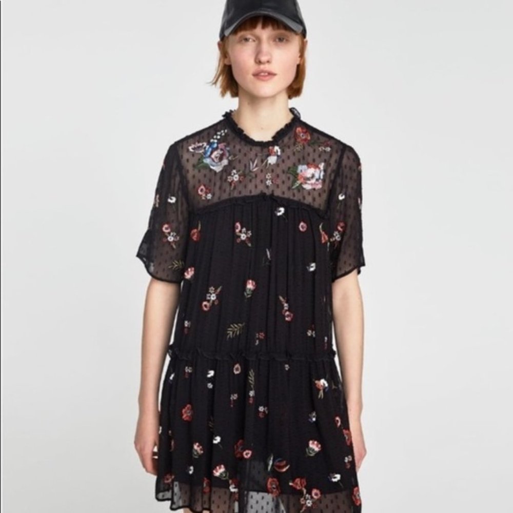 Zara Embroidered Pindot Mini Dress